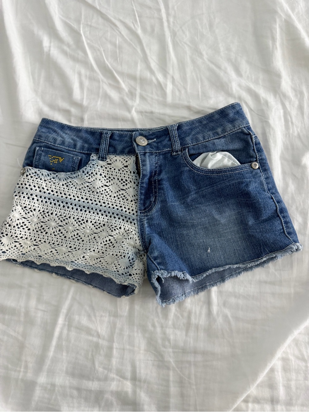 Blue Denim Crochet Panel Women's Shorts
